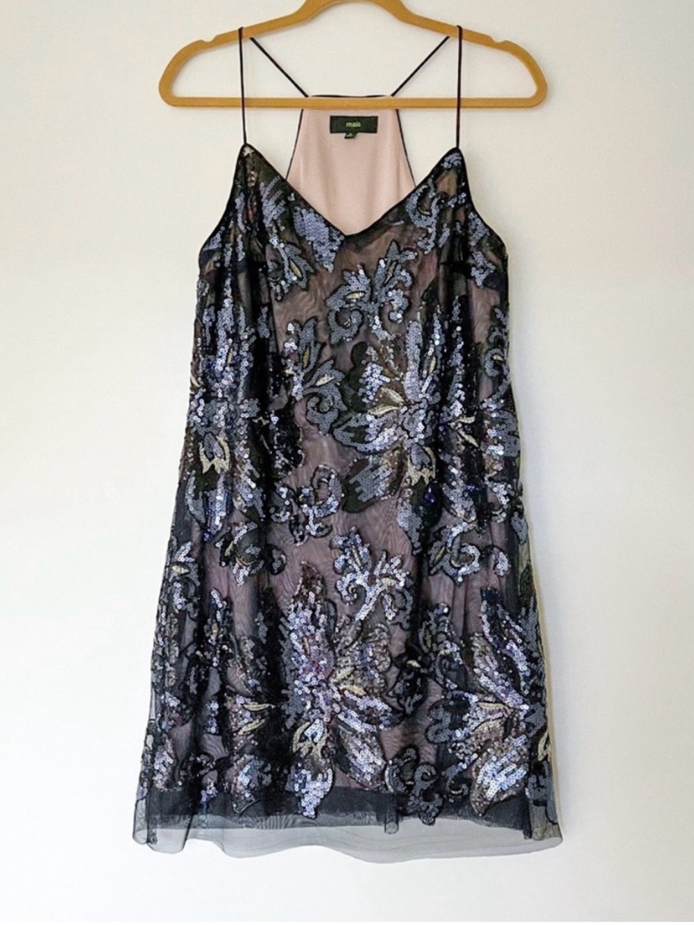 Sequin Floral Mini Slip Dress 8 Dark Navy
